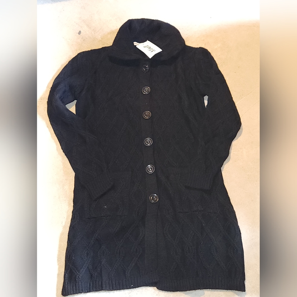 Misell Black Cable Knit Button Down Long Sweater NWT (Med?)